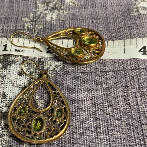 Dangling Tear Drop Earrings with Green Stones - Picture 7 of 8